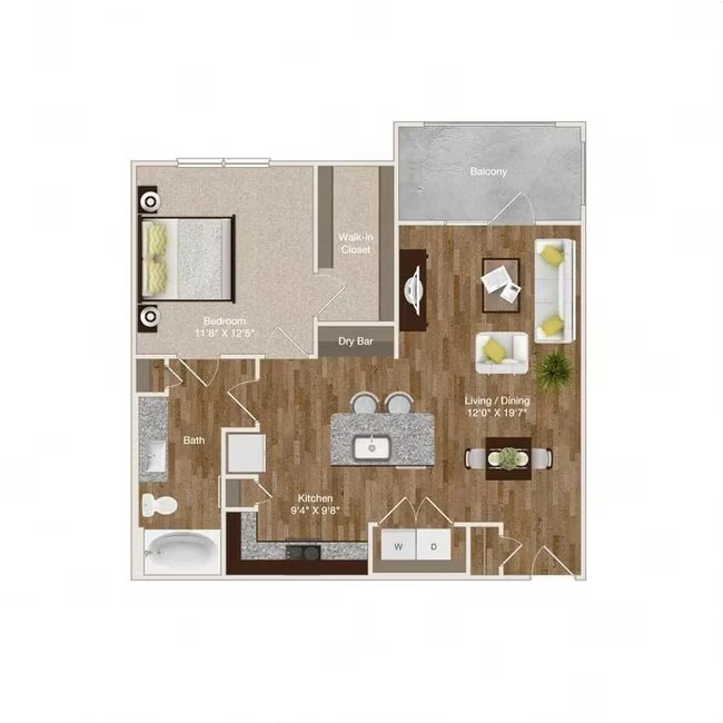 A5  - 1Bed/1Bath  - Island Kitchen & Large Balcony 8104 floor plan